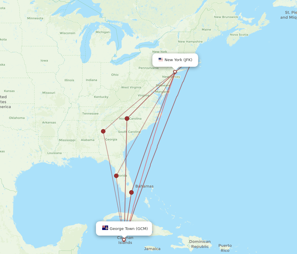 GCM-JFK flight routes