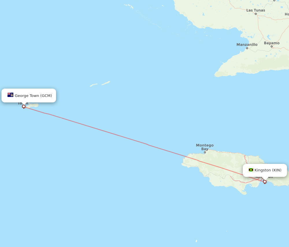 Grand Cayman Island - Kingston route map and flight paths