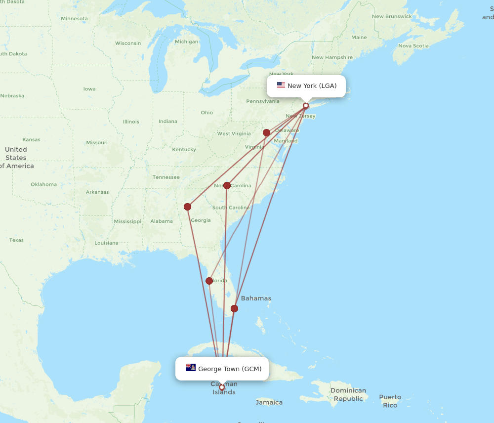 GCM-LGA flight routes