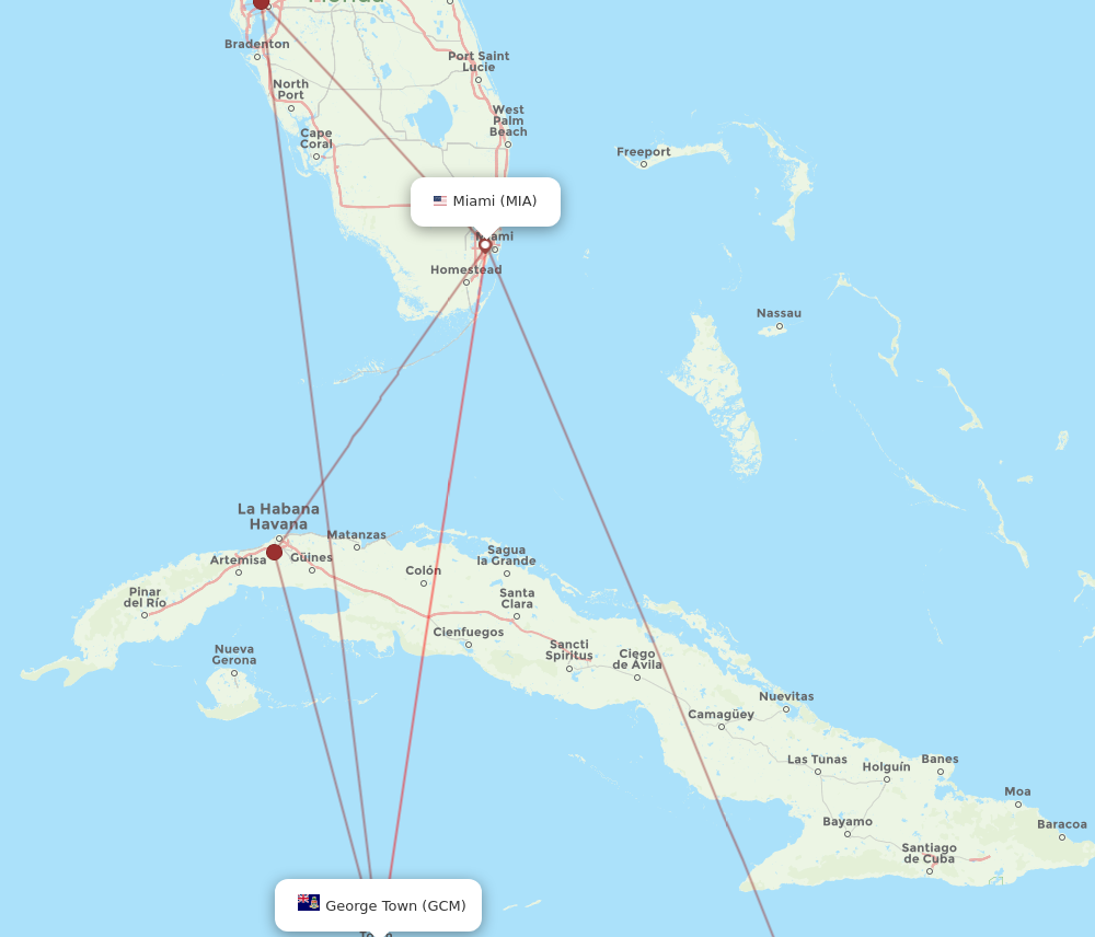 GCM to MIA flights and routes map