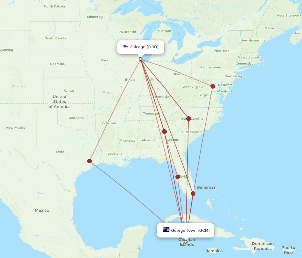 GCM to ORD flights and routes map