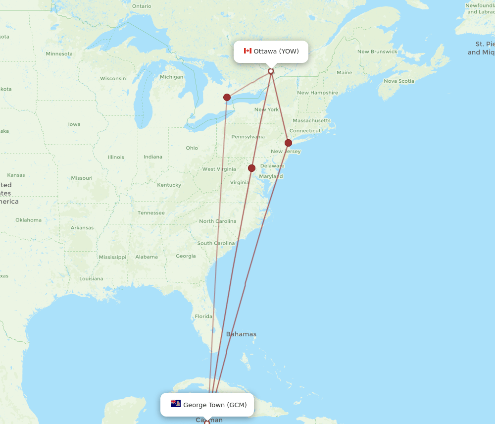 GCM-YOW flight routes