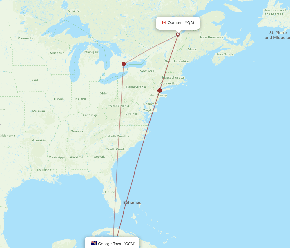 GCM to YQB flights and routes map