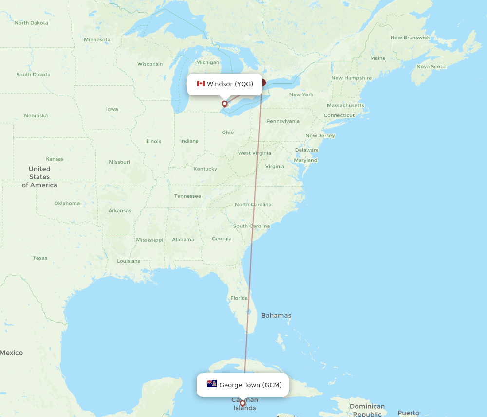 YQG to GCM flights and routes map