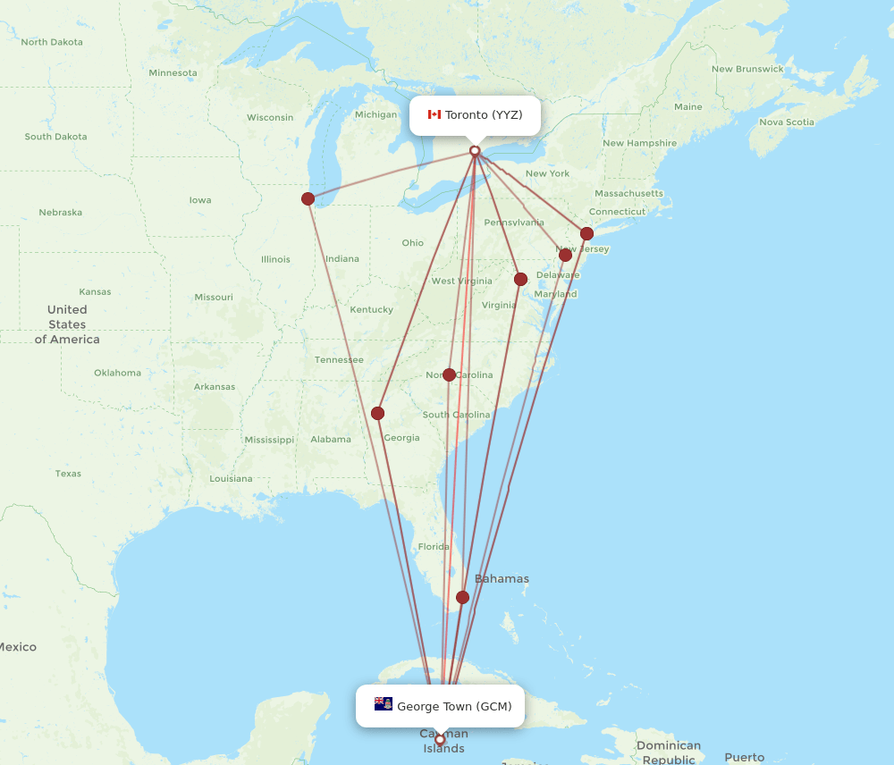 GCM-YYZ flight routes