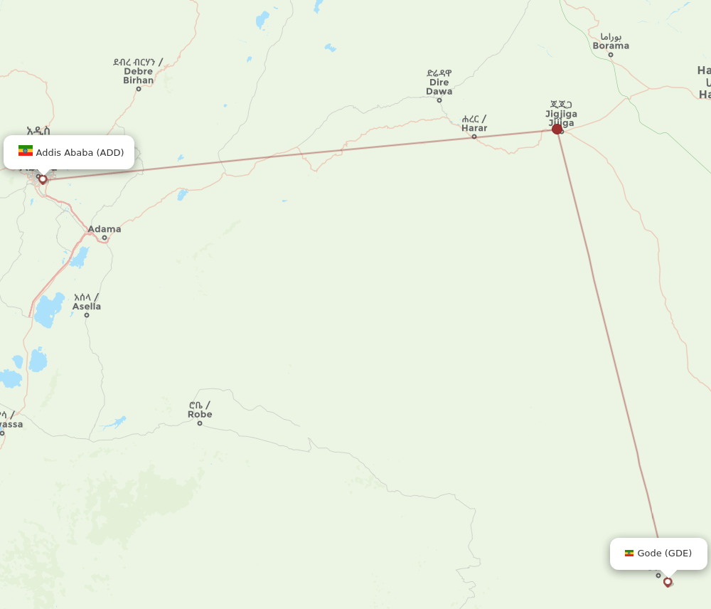 Addis Ababa - Gode/Iddidole route map and flight paths