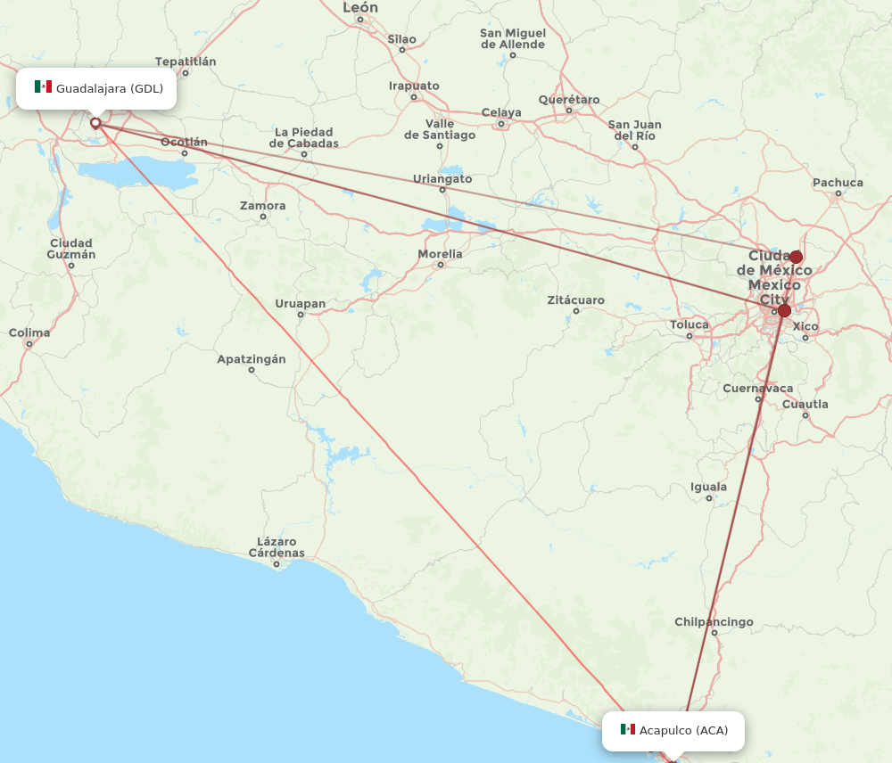 GDL-ACA flight routes