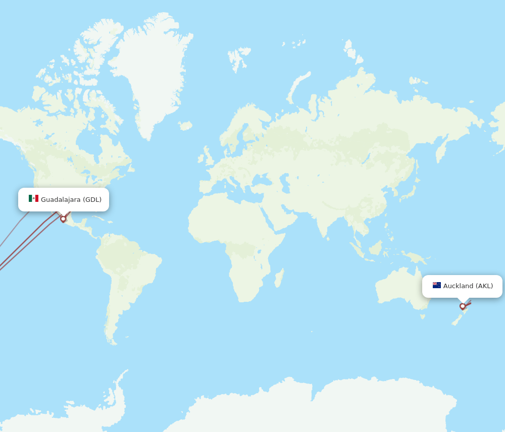 GDL-AKL flight routes