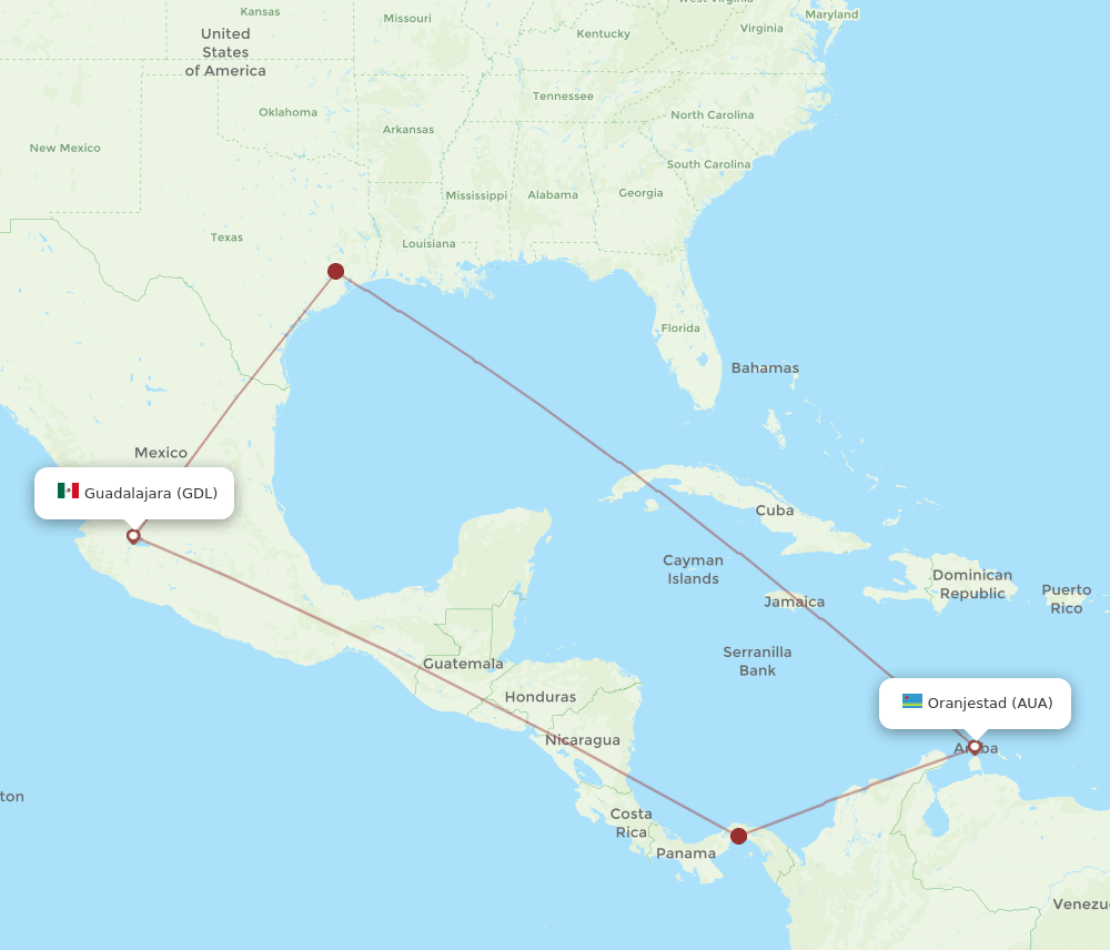 GDL-AUA flight routes