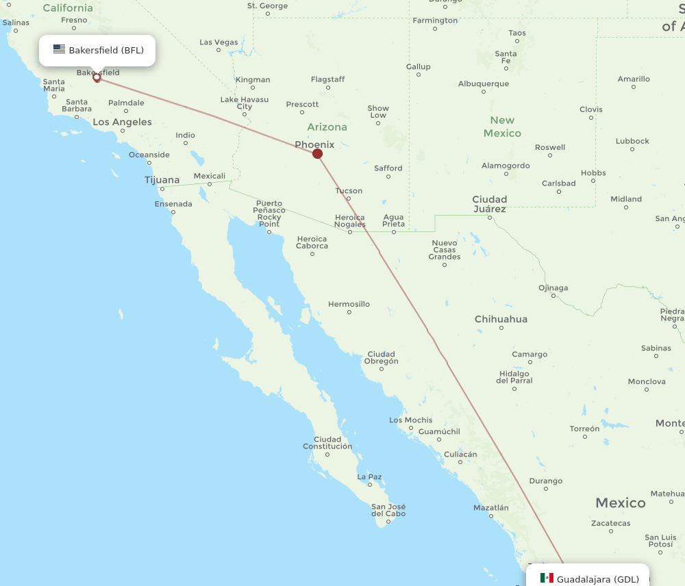 GDL-BFL flight routes