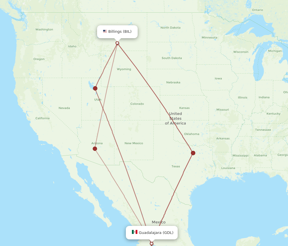GDL-BIL flight routes