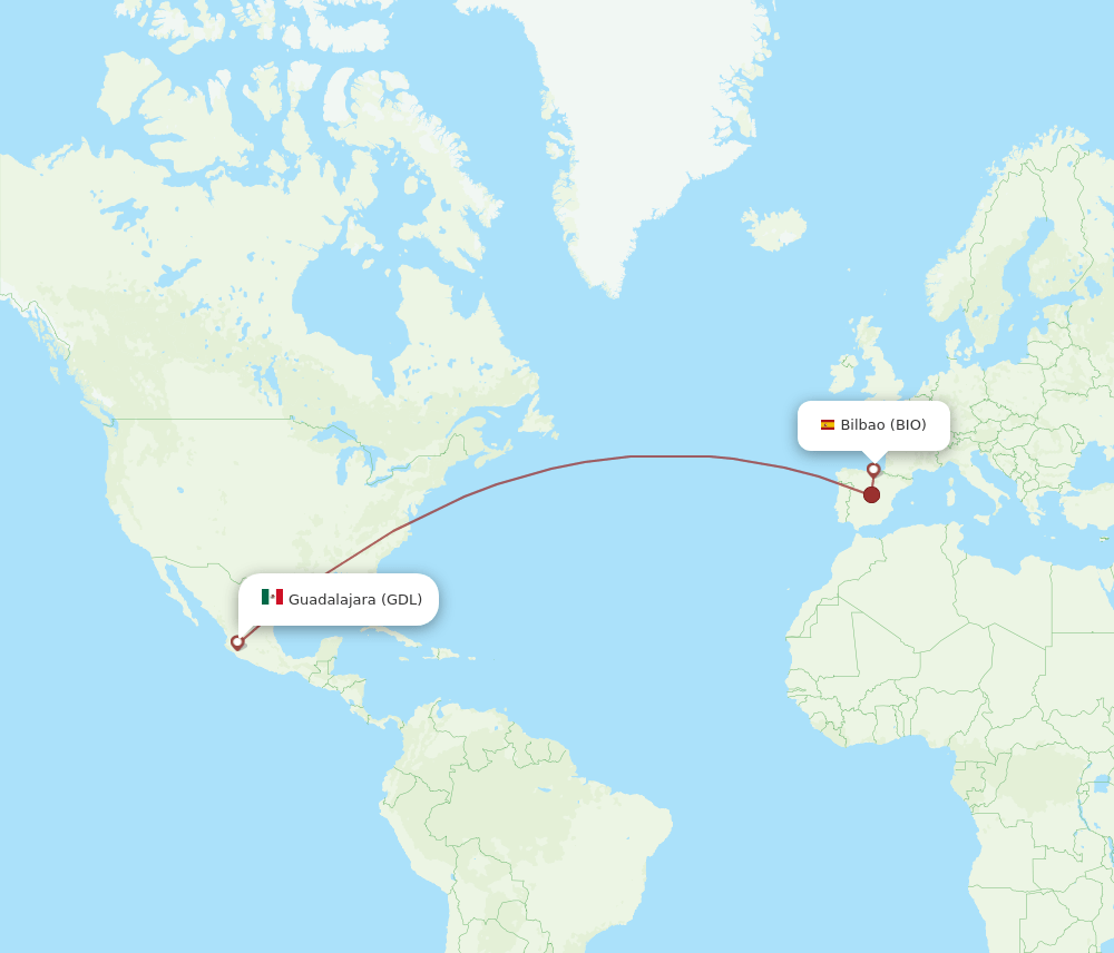 GDL to BIO flights and routes map