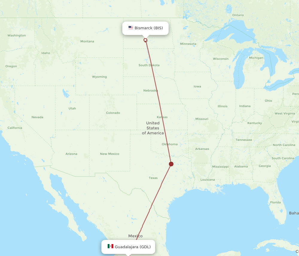 GDL-BIS flight routes