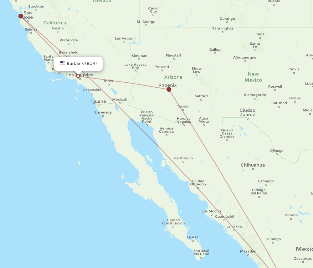 GDL-BUR flight routes