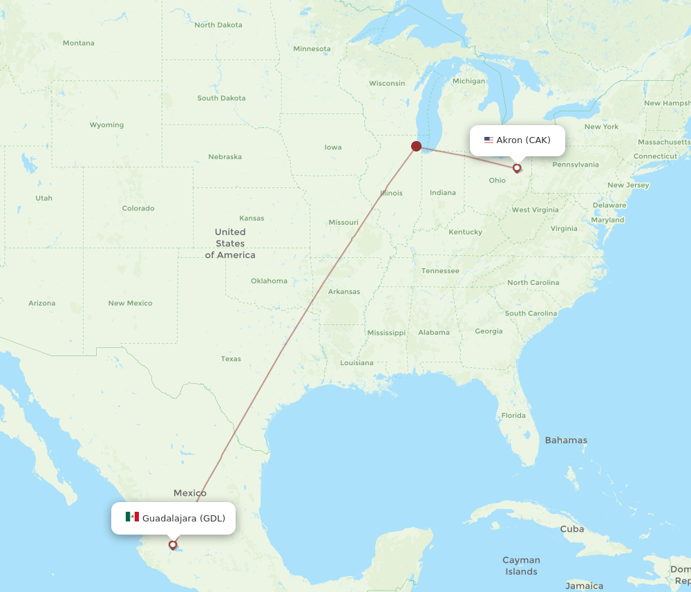 GDL-CAK flight routes