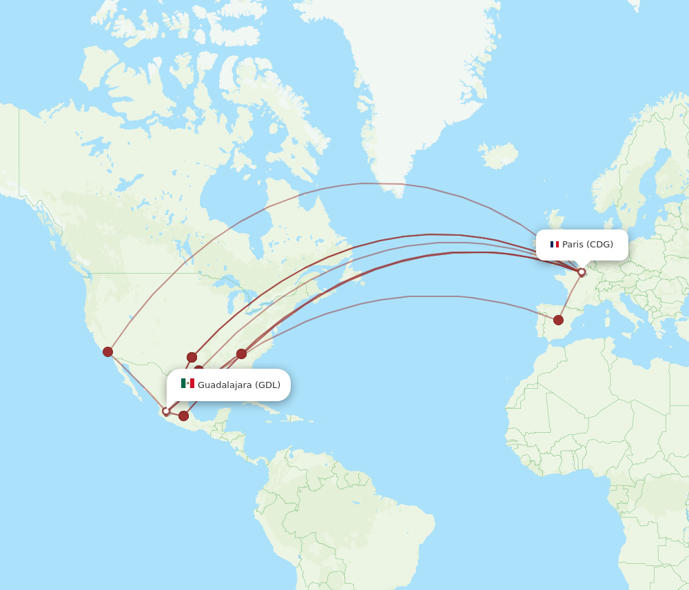 GDL to CDG flights and routes map