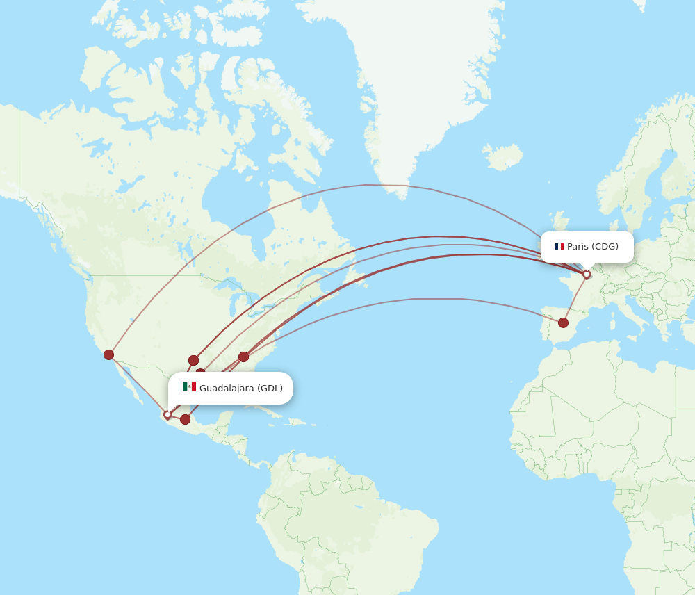 GDL-CDG flight routes