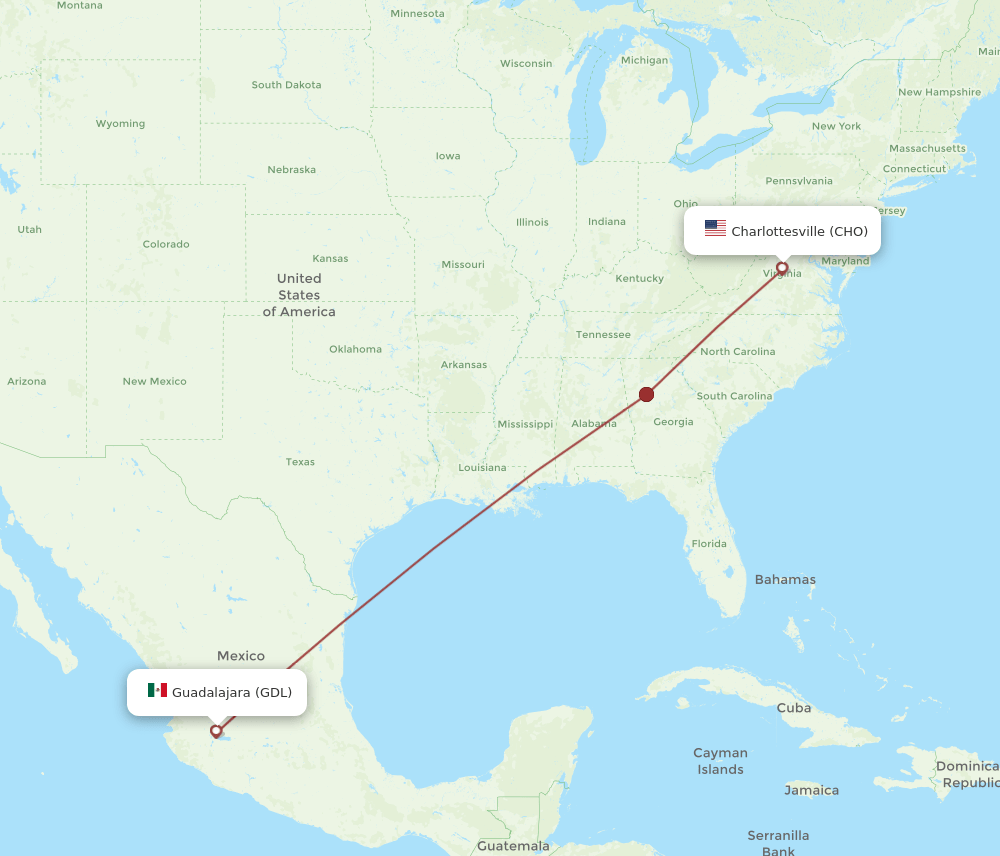 GDL to CHO flights and routes map