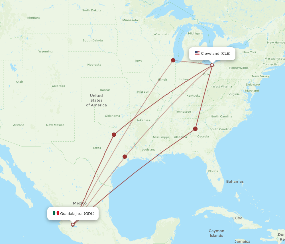 GDL-CLE flight routes