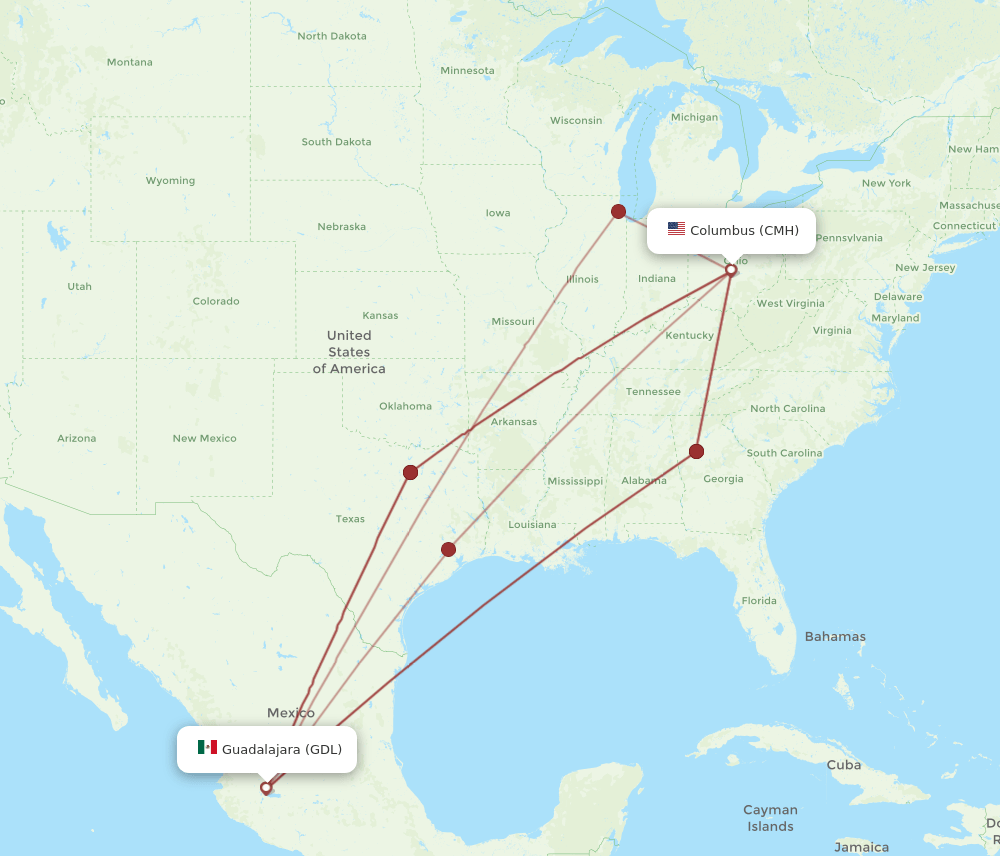 GDL-CMH flight routes