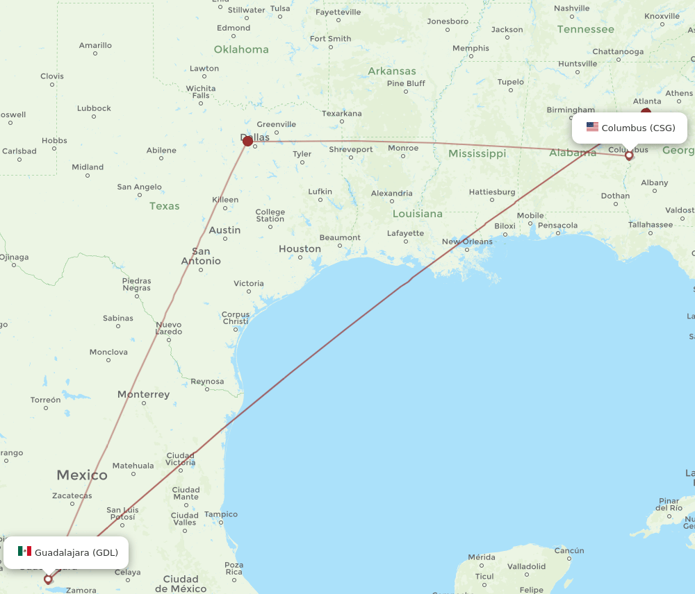 GDL-CSG flight routes