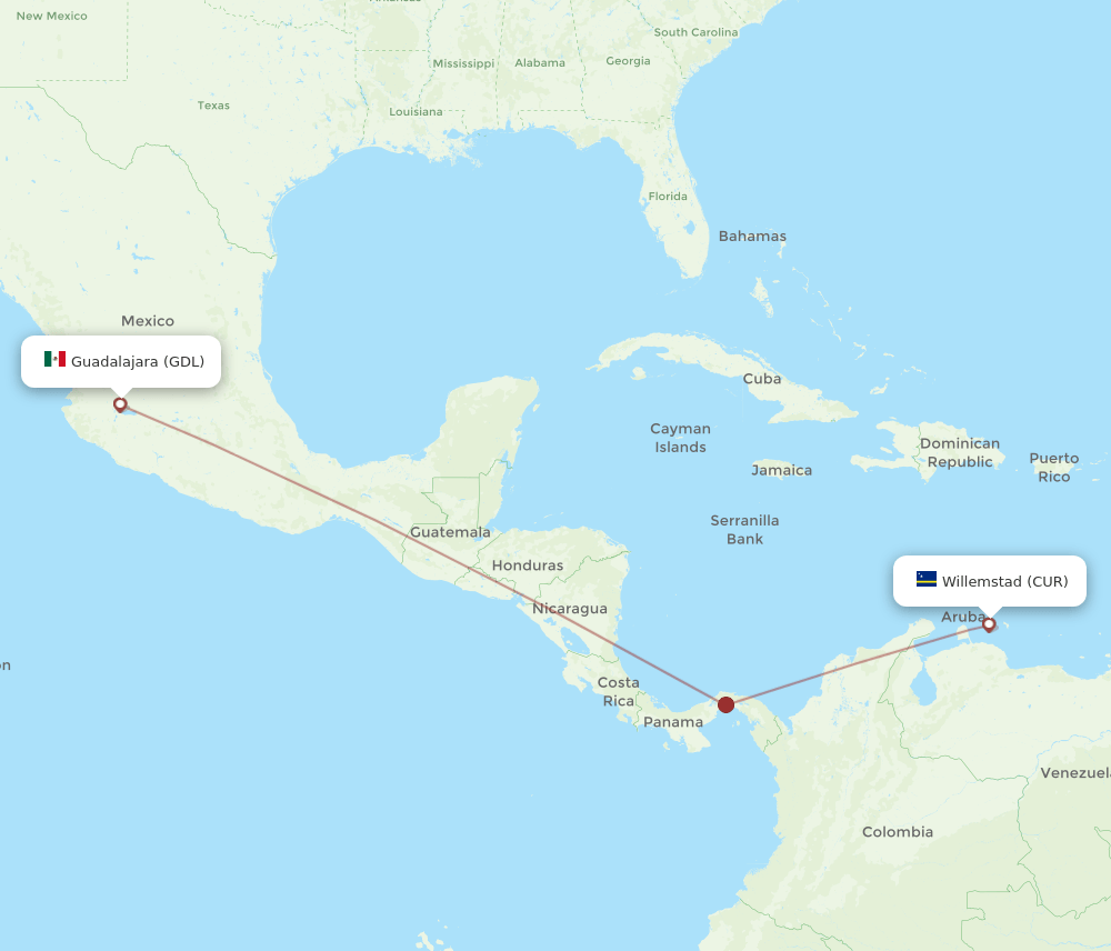 GDL-CUR flight routes