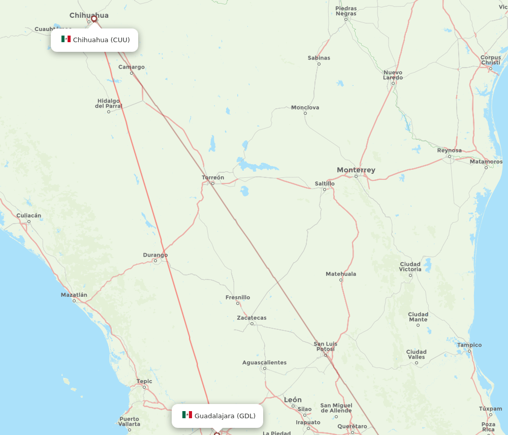 GDL-CUU flight routes