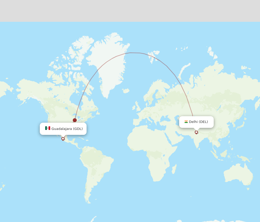 GDL to DEL flights and routes map