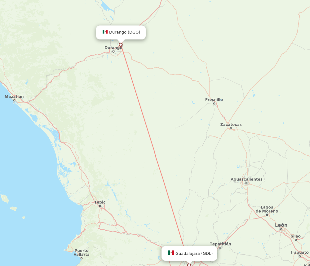 GDL to DGO flights and routes map