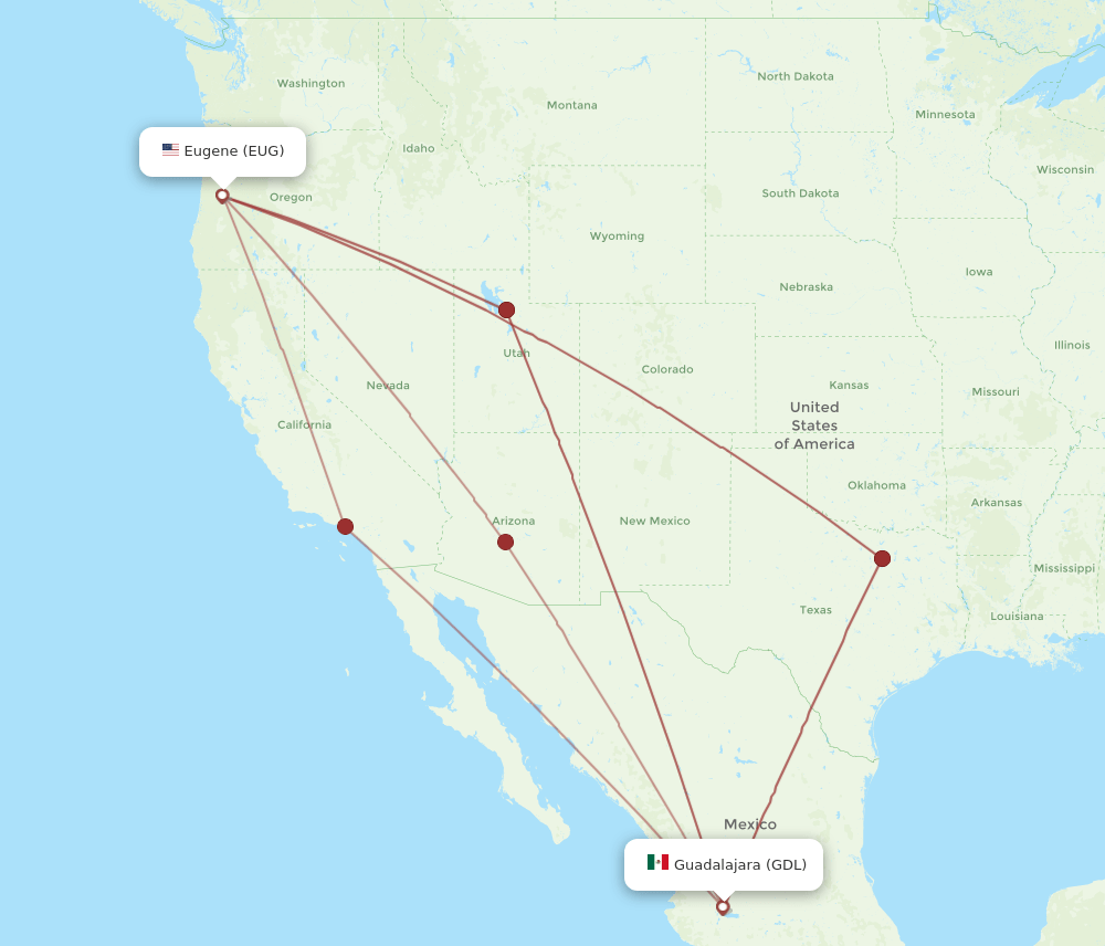 GDL-EUG flight routes