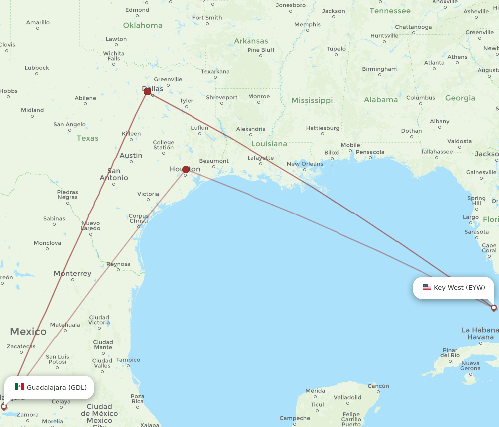 GDL-EYW flight routes