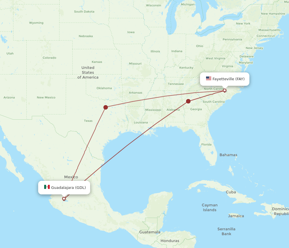 GDL-FAY flight routes