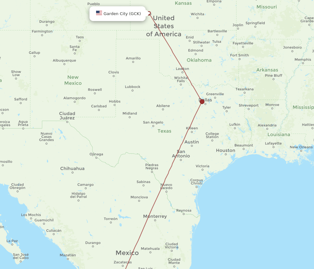 GDL to GCK flights and routes map