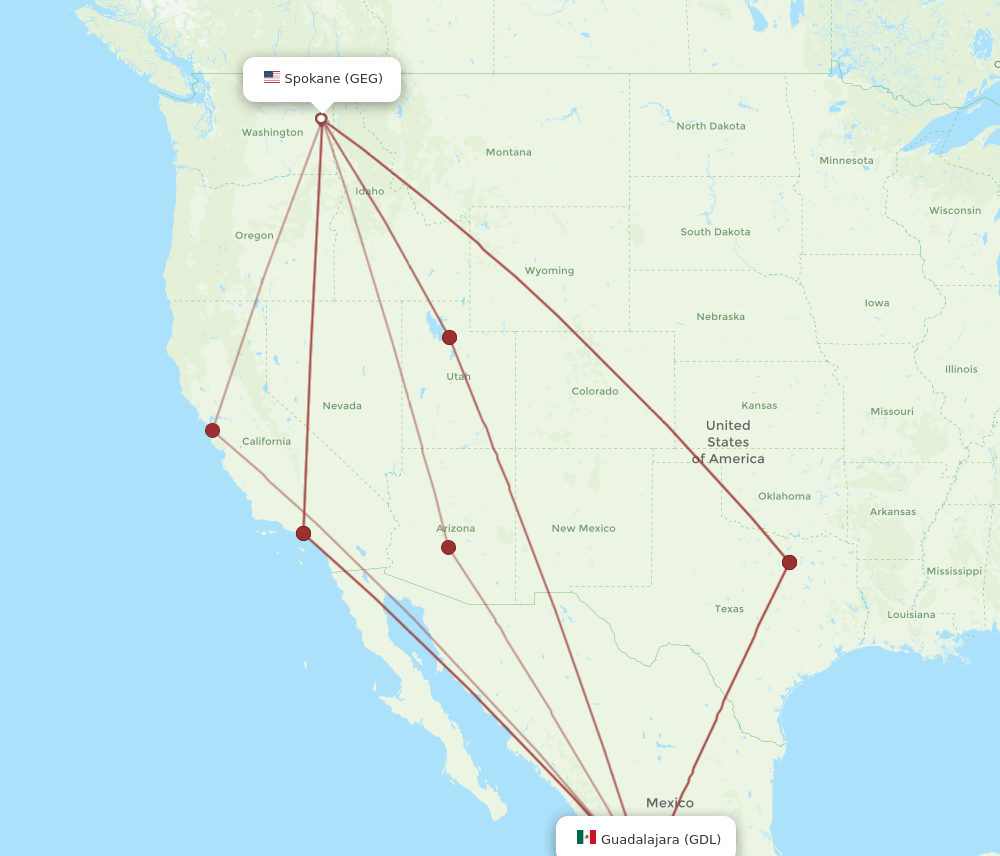 GDL-GEG flight routes