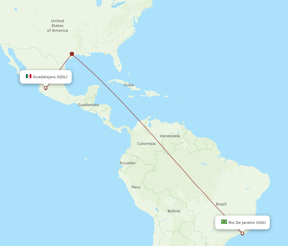 GDL to GIG flights and routes map