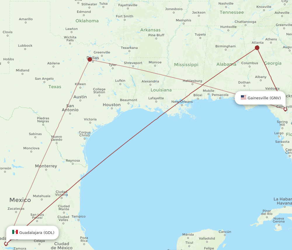 GDL-GNV flight routes