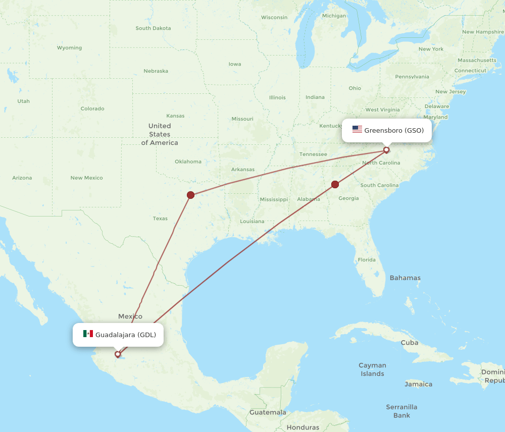 GDL-GSO flight routes