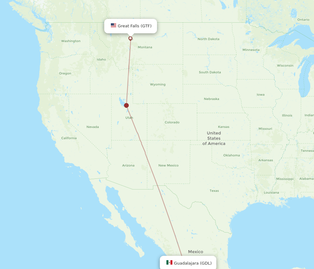 GDL-GTF flight routes