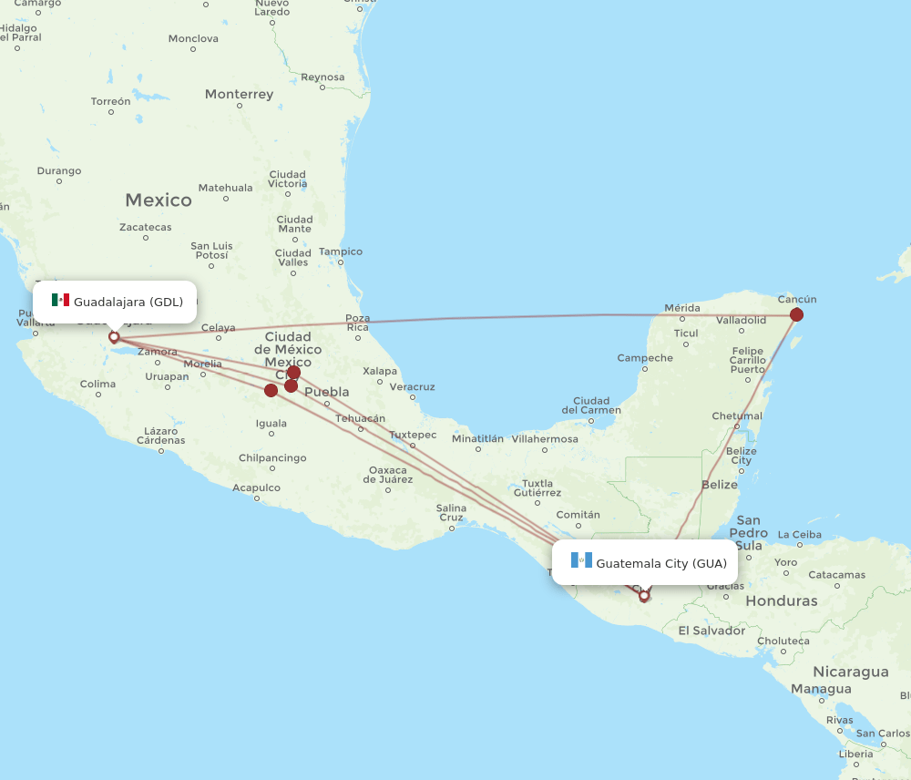 GDL-GUA flight routes