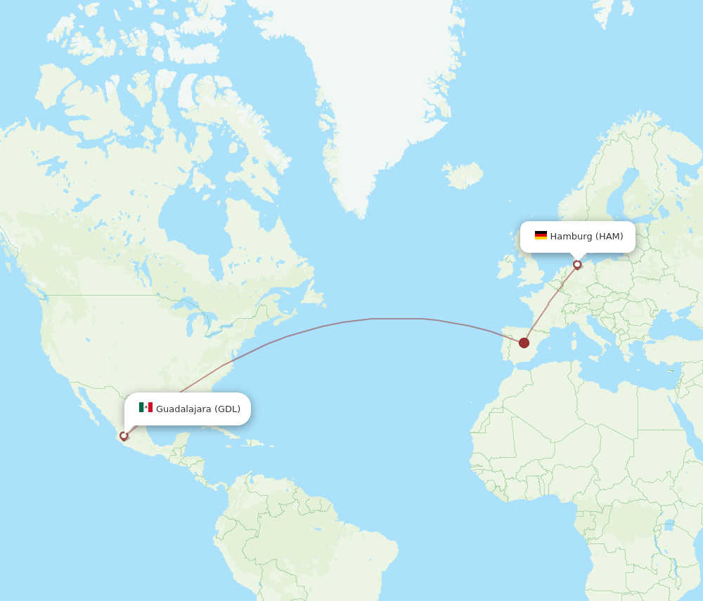 GDL-HAM flight routes