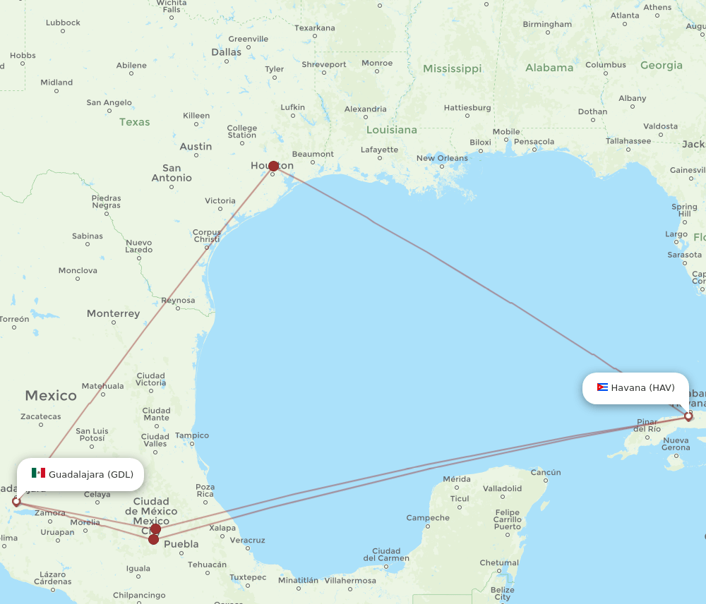 GDL-HAV flight routes