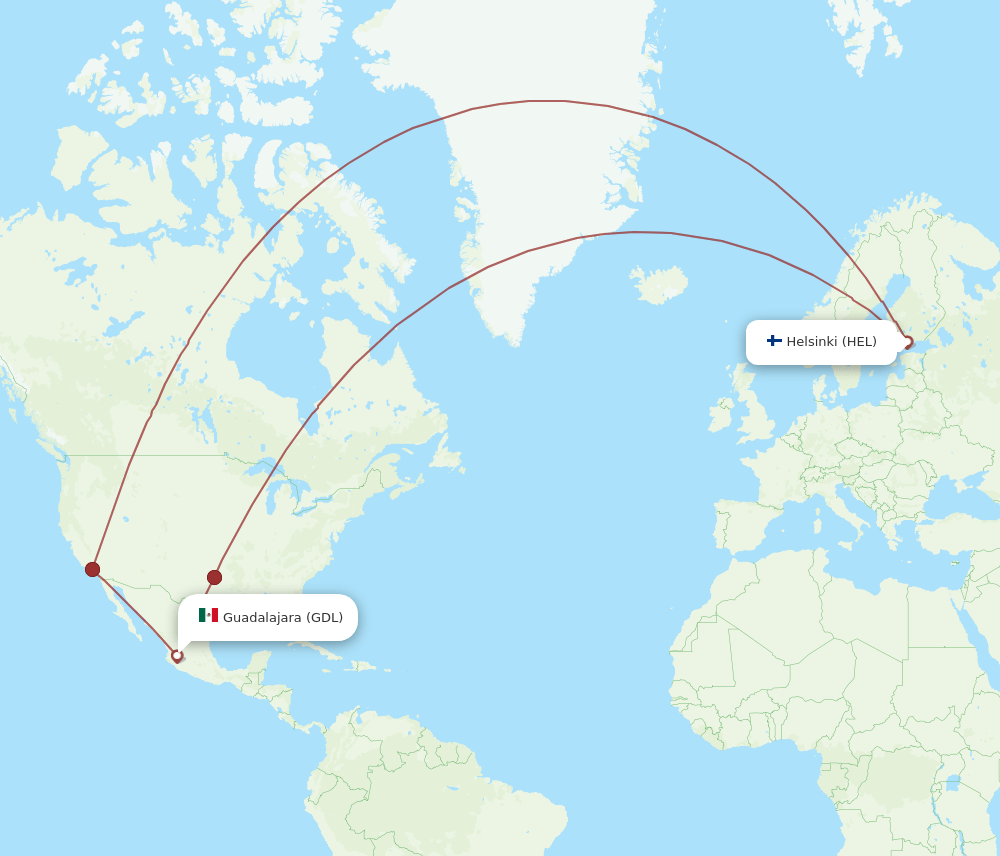 GDL-HEL flight routes