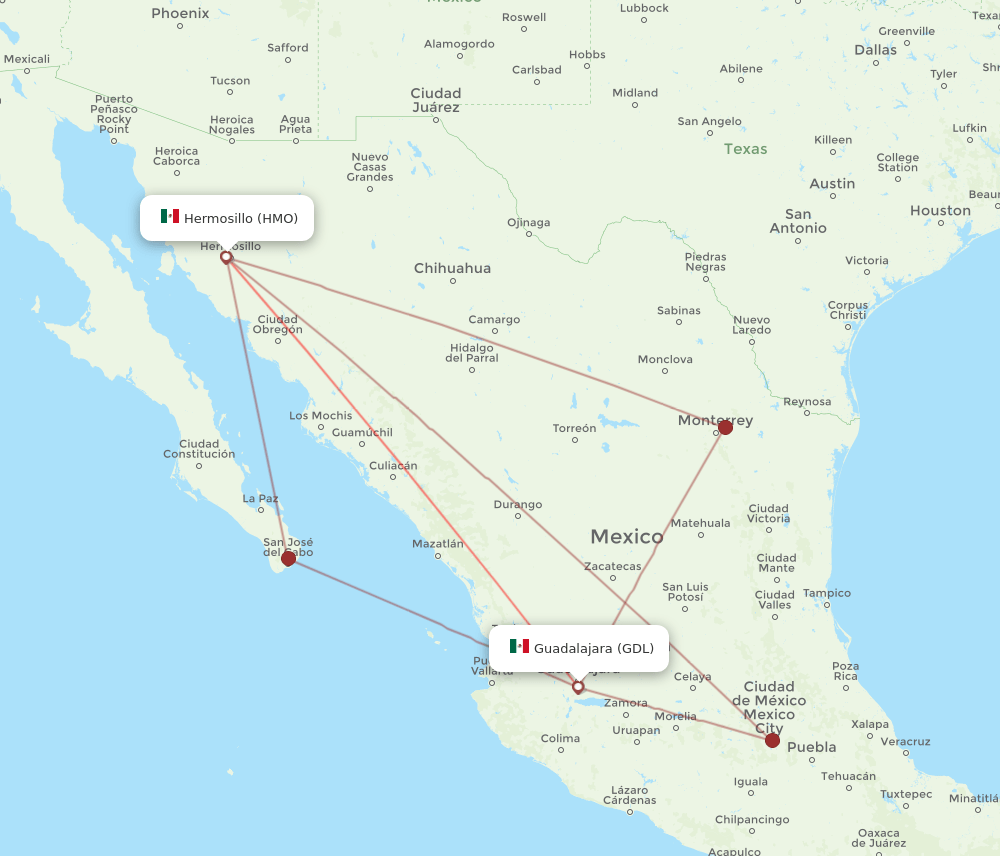 GDL-HMO flight routes