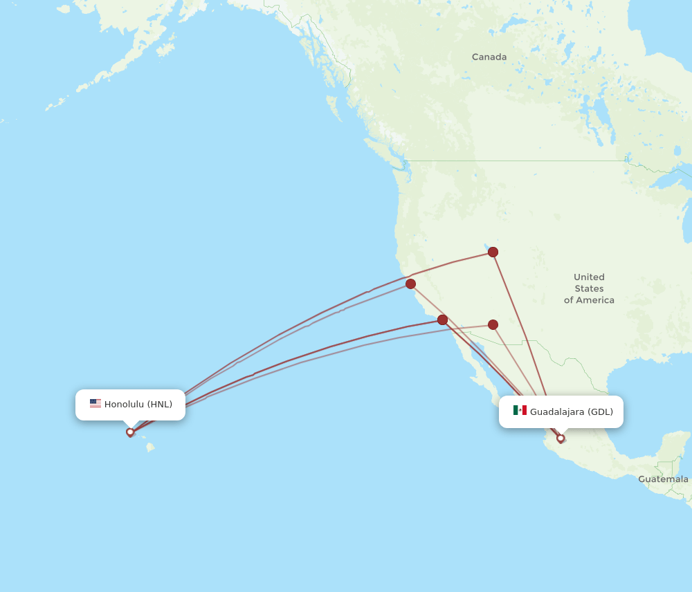 GDL-HNL flight routes