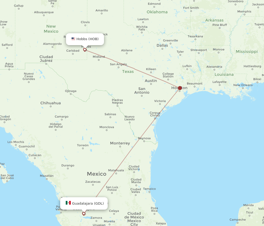 GDL-HOB flight routes