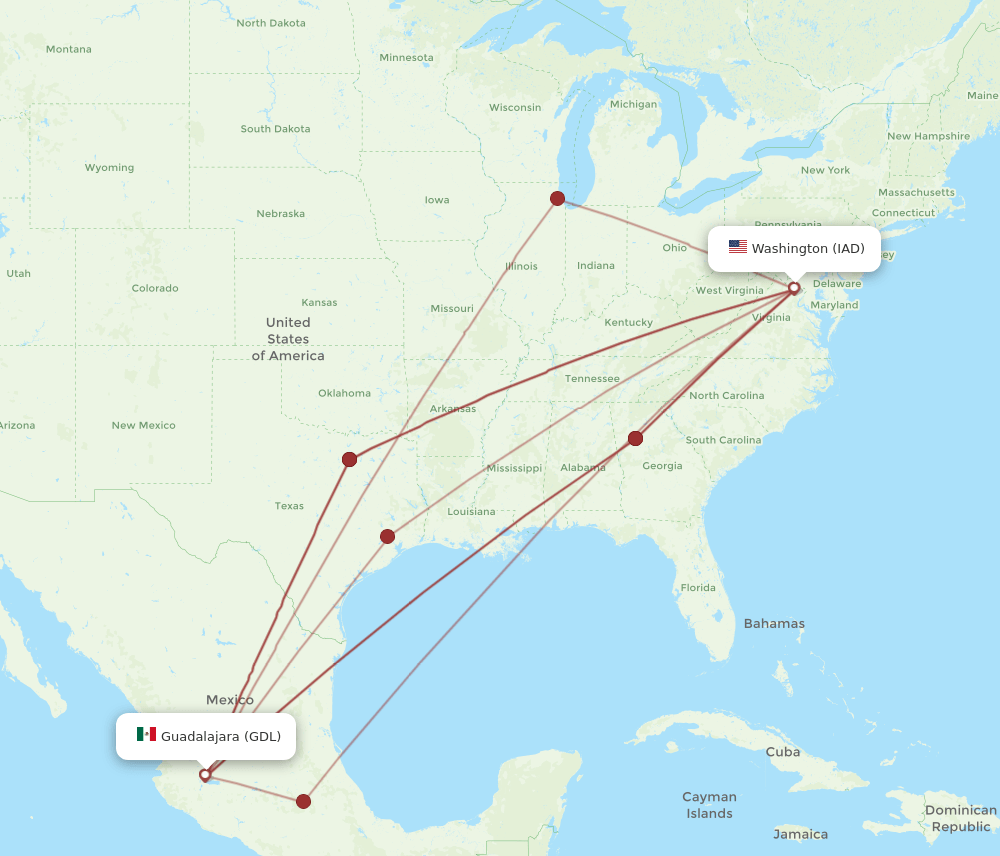GDL-IAD flight routes