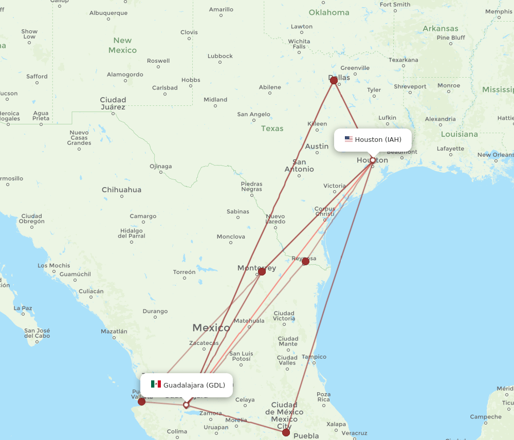 GDL-IAH flight routes