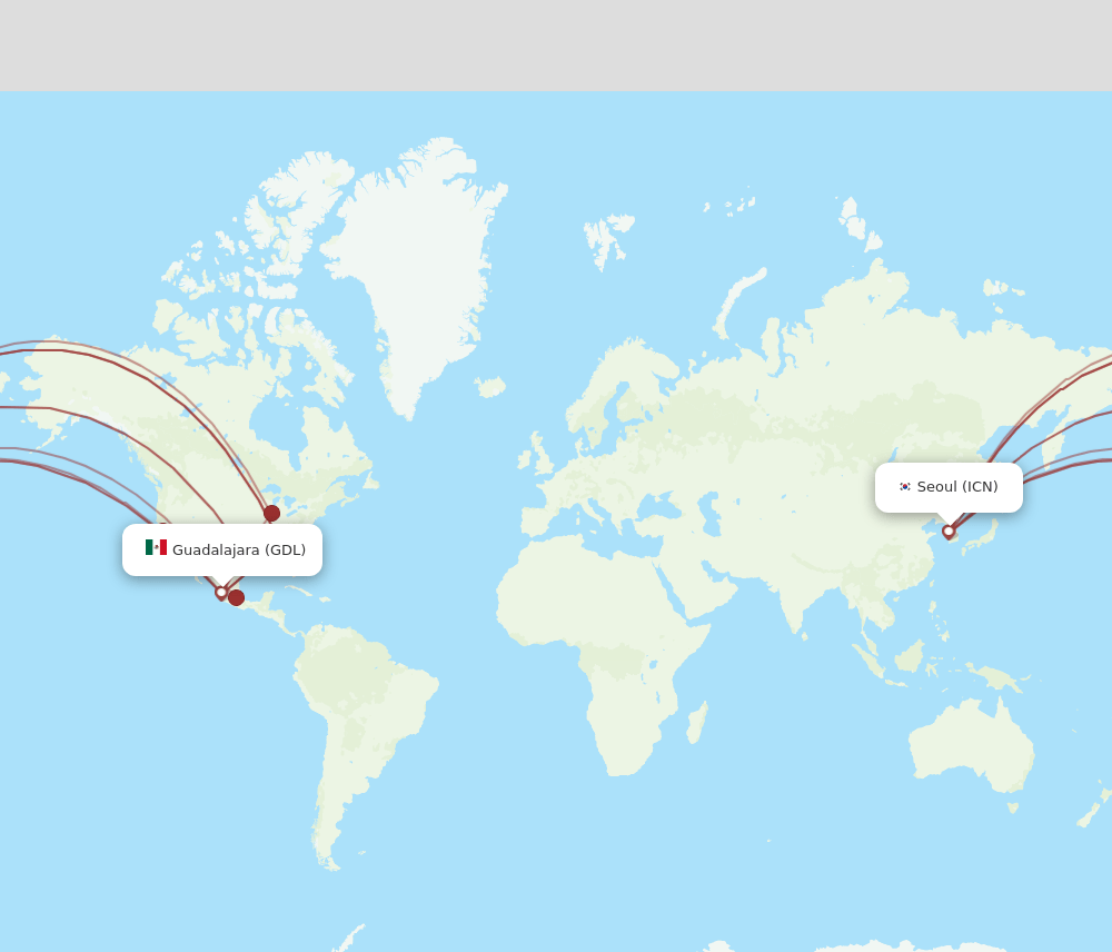 GDL to ICN flights and routes map