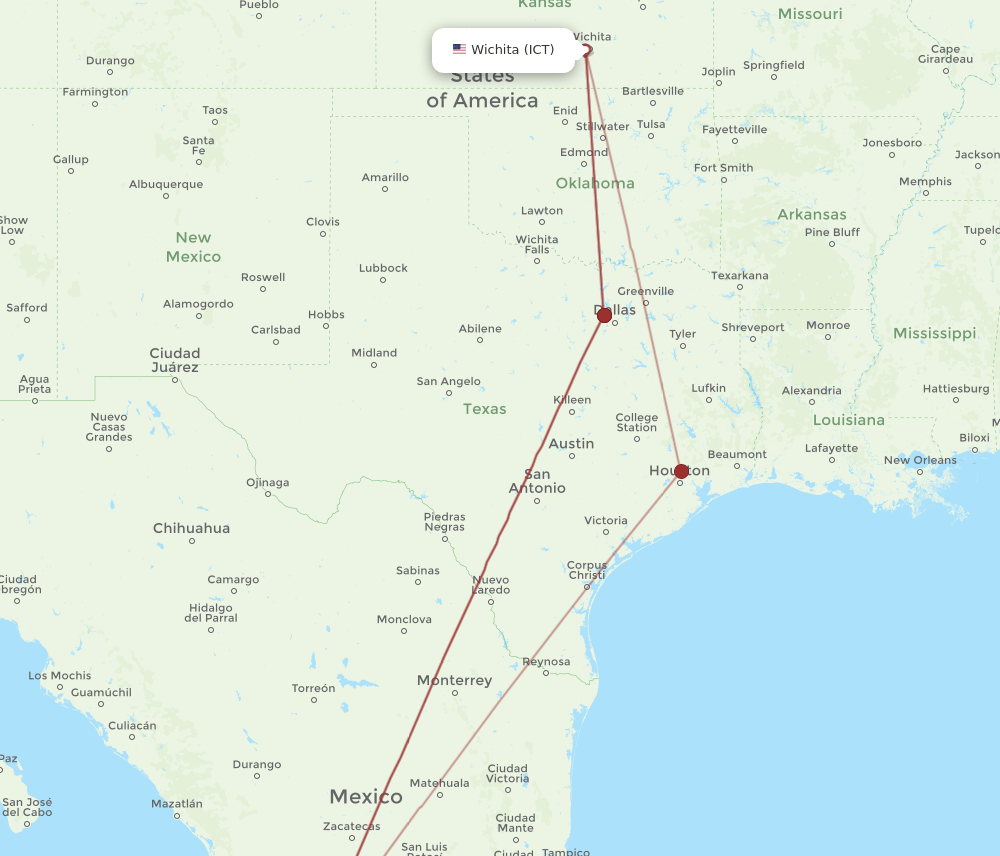 GDL-ICT flight routes