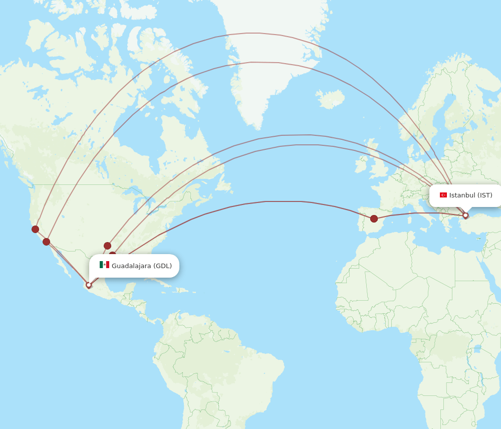 GDL-IST flight routes
